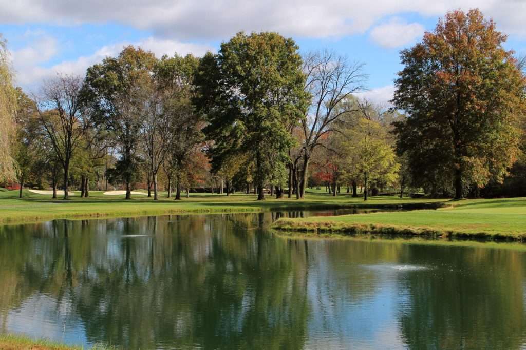 Otterbine Air Flo 3 aeration system circulating water in landscaped park pond
