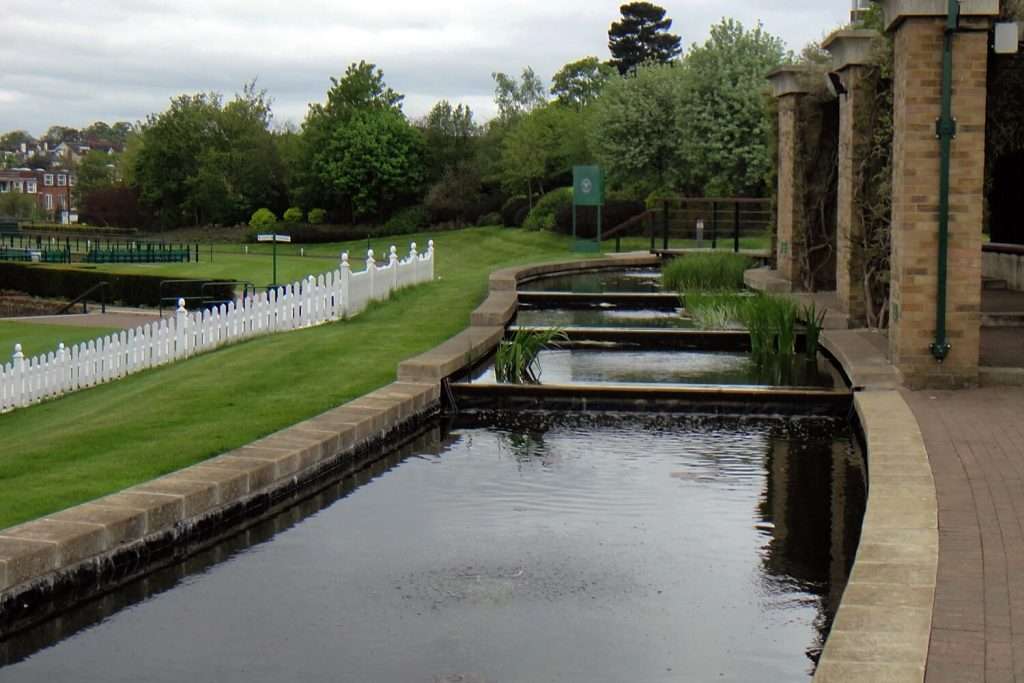 Otterbine Air Flo 3 subsurface aerator in formal garden ponds