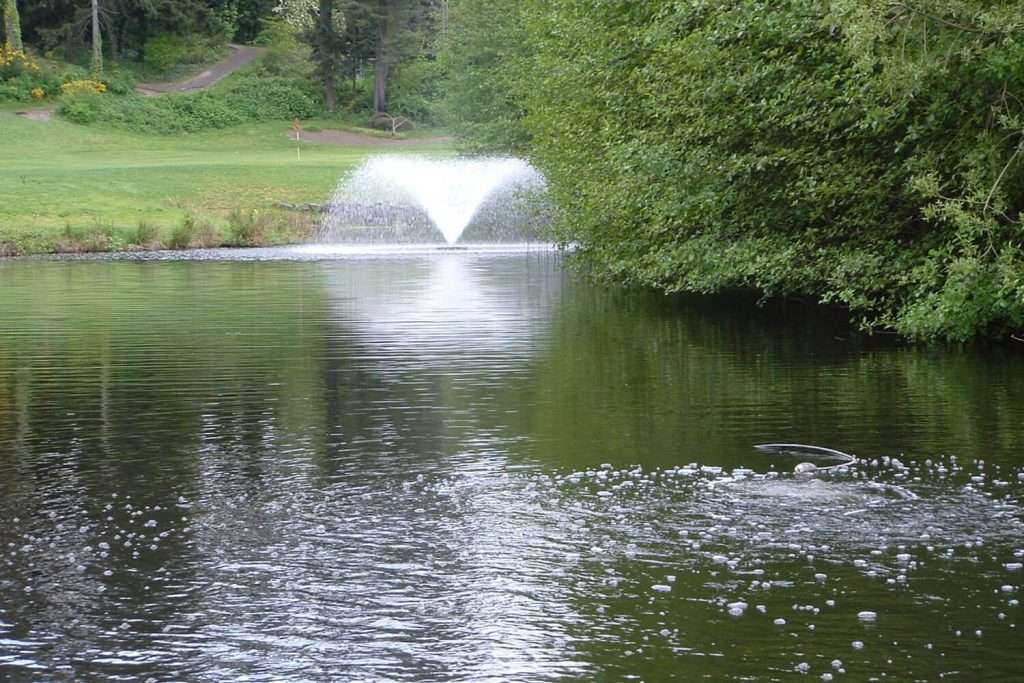 Otterbine Aspirator aerating pond with additional fountain spray effect