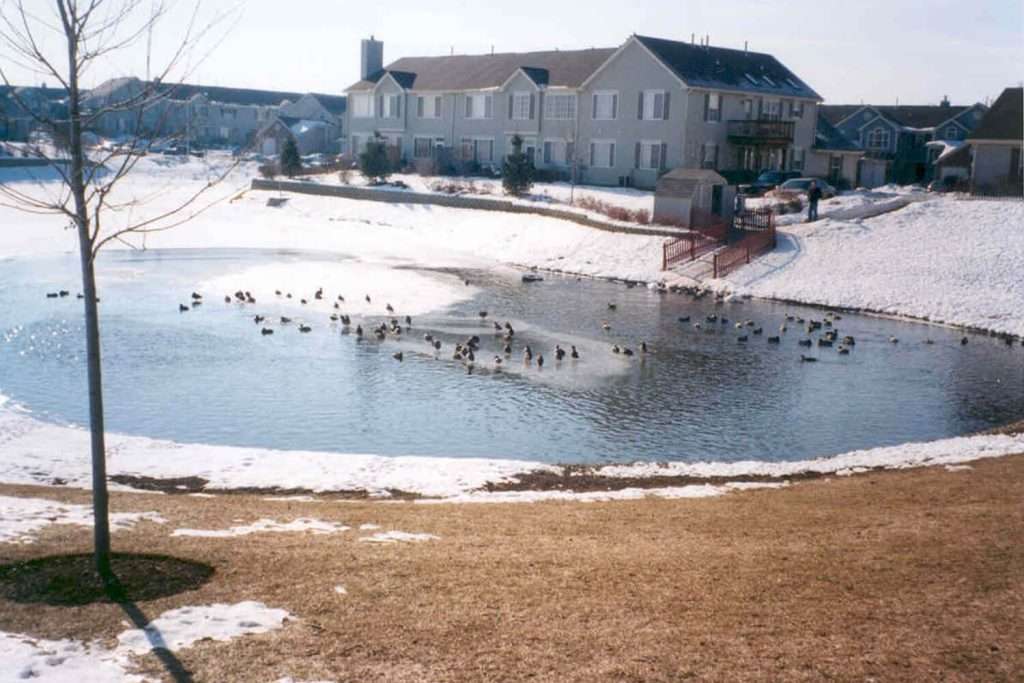 Otterbine Sub-Triton Mixer operating in a frozen pond keeping water open